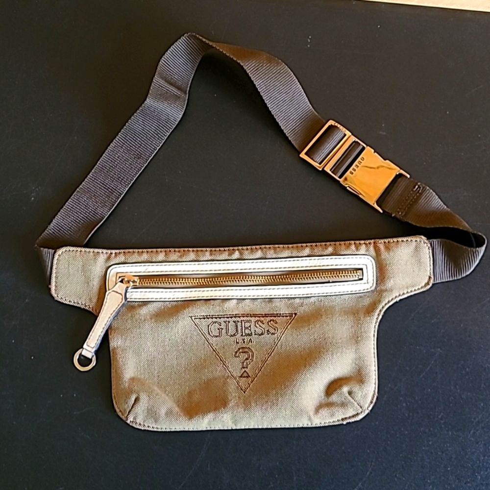 GUESS Fanny Pack Belt Bag Taupe Brown Fabric
